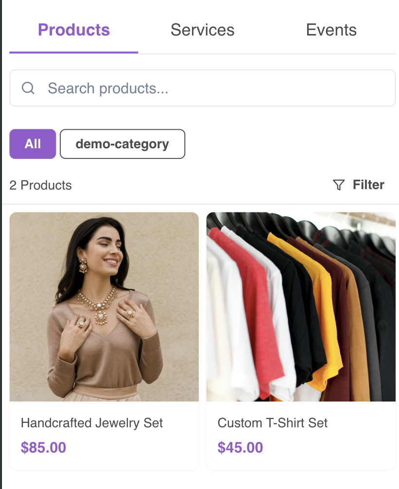 Products store preview